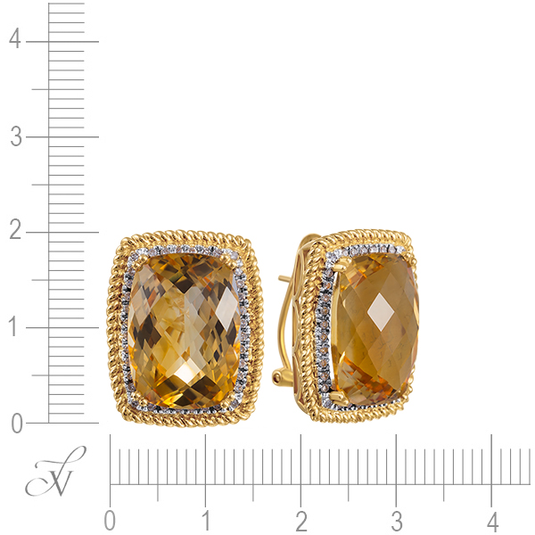 Серьги с бриллиантами, цитринами из желтого золота (арт. 730138)