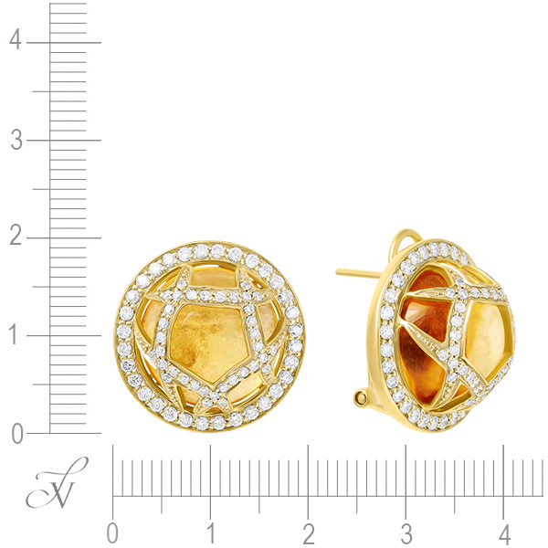 Серьги с бриллиантами, цитринами из желтого золота (арт. 730188)