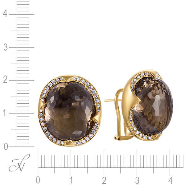 Серьги с бриллиантами, раухтопазами из желтого золота 750 пробы (арт. 730297)