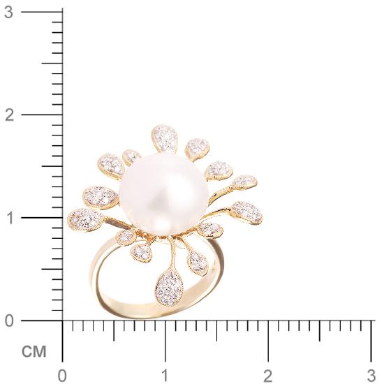 Кольцо Цветок с бриллиантами, жемчугом из желтого золота (арт. 730492)