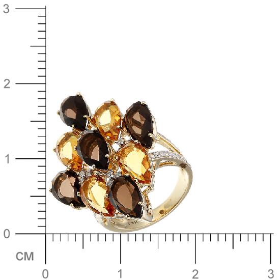 Кольцо с бриллиантами, цитринами, раухтопазами из желтого золота (арт. 730530)