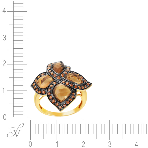 Кольцо с бриллиантами, раухтопазами из желтого золота (арт. 730531)