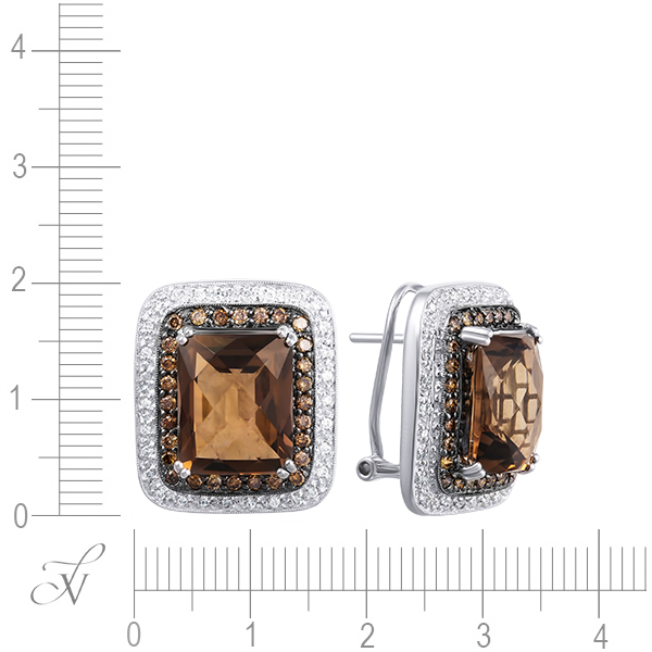 Серьги с бриллиантами, раухтопазами из белого золота (арт. 730959)