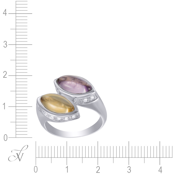 Кольцо с бриллиантами, цитрином, аметистом из белого золота (арт. 731185)