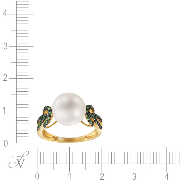 Кольцо с изумрудами, жемчугом из желтого золота (арт. 732013)