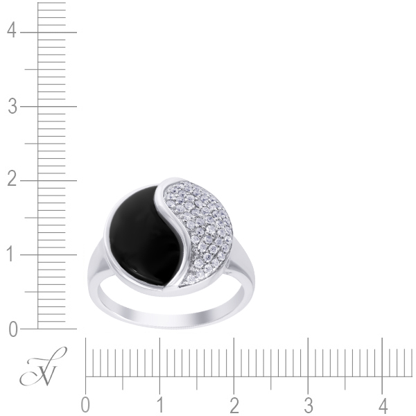 Кольцо с бриллиантами, ониксом из белого золота (арт. 732072)