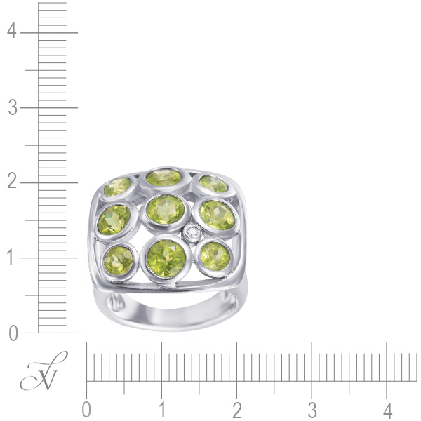 Кольцо с бриллиантом, перидотами из белого золота (арт. 732290)