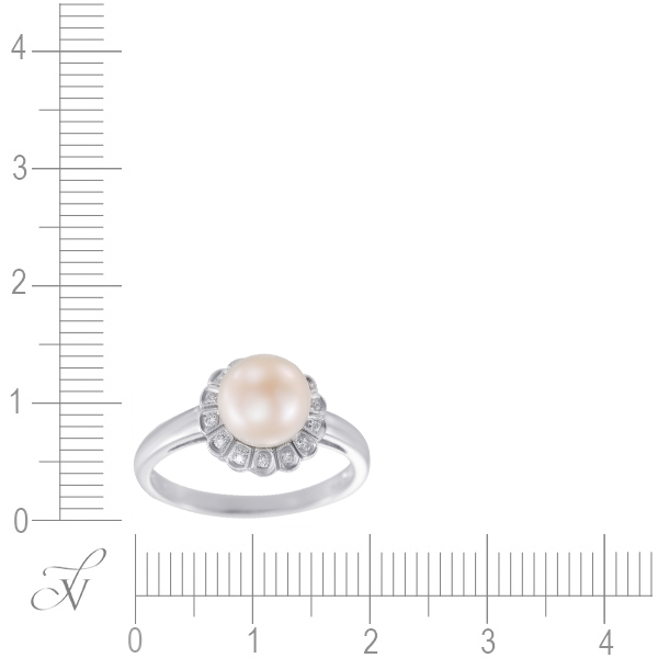 Кольцо с бриллиантами, жемчугом из белого золота (арт. 732392)