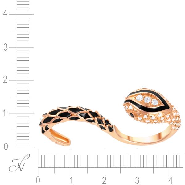 Кольцо Змейка на два пальца с эмалью и фианитами из серебра с позолотой (арт. 735514)