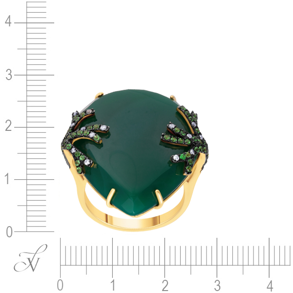 Кольцо с агатом, цаворитами и бриллиантами из жёлтого золота (арт. 738010)