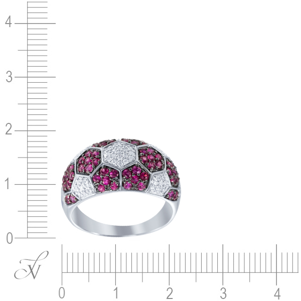 Кольцо с бриллиантами, рубинами из белого золота (арт. 738799)