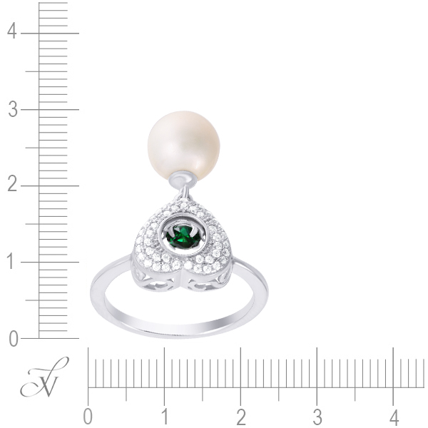 Кольцо с жемчугом и фианитами из серебра (арт. 738953)
