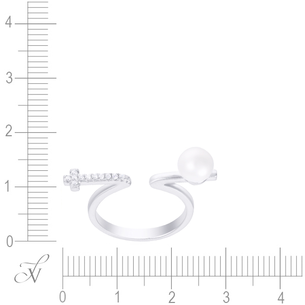 Кольцо с жемчугом и фианитами из серебра (арт. 739830)