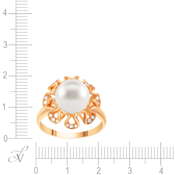Кольцо с бриллиантами и жемчугом из красного золота (арт. 741440)