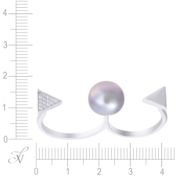 Кольцо на два пальца с жемчугом и фианитами из серебра (арт. 741826)