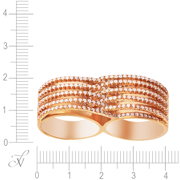Кольцо на два пальца с фианитами из серебра с позолотой (арт. 741861)