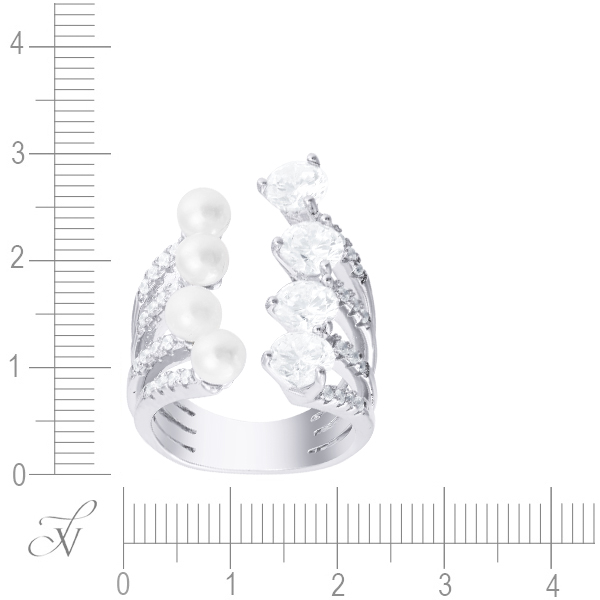 Кольцо с жемчугом и фианитами из серебра (арт. 741865)