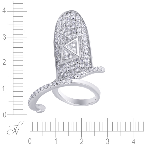 Кольцо на фалангу с пластиной на ноготь с фианитами из серебра (арт. 742265)