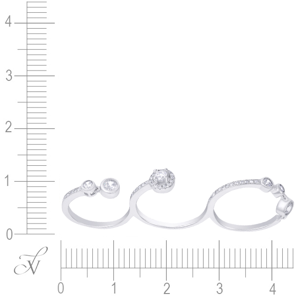Кольцо на три пальца с фианитами из серебра (арт. 742299)