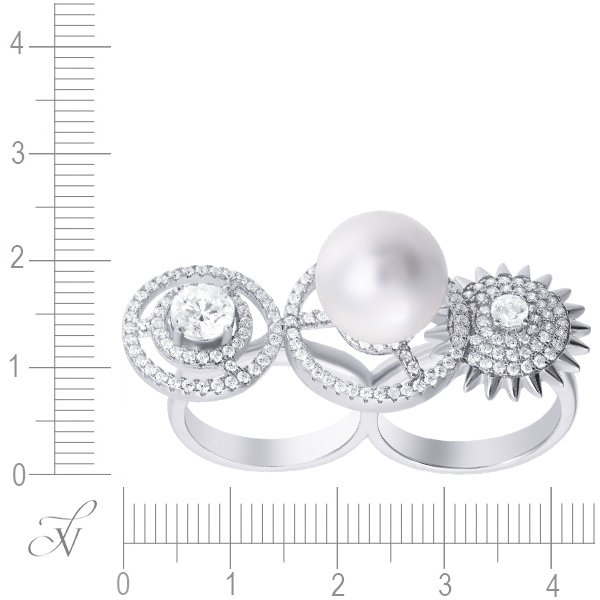 Кольцо на два пальца с жемчугом и фианитами из серебра (арт. 744051)