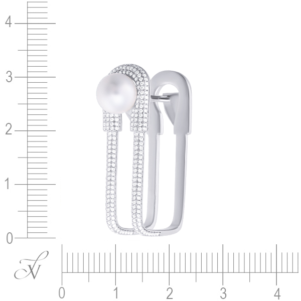 Кольцо с жемчугом и фианитами из серебра (арт. 744402)
