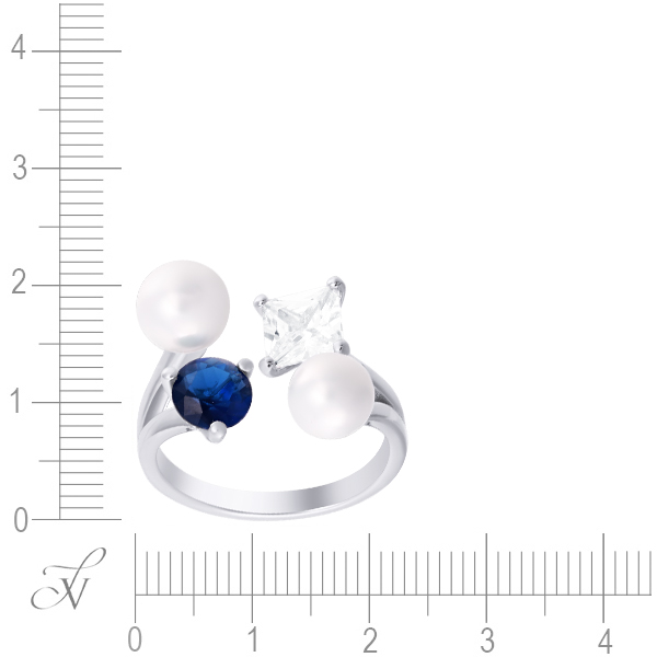 Кольцо с жемчугом и фианитами из серебра (арт. 744467)