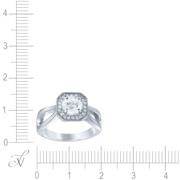 Кольцо с бриллиантами и фианитом из белого золота (арт. 744574)