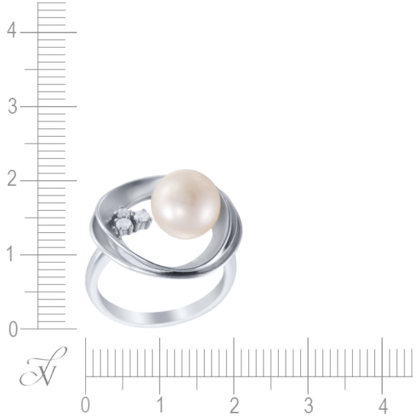 Кольцо с бриллиантами и жемчугом из белого золота (арт. 745039)
