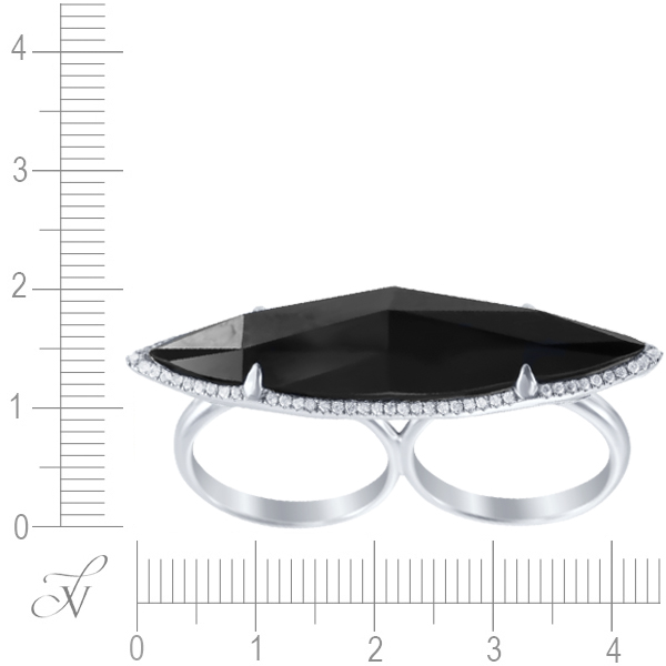 Кольцо на два пальца с ониксом и бриллиантами из белого золота (арт. 745123)