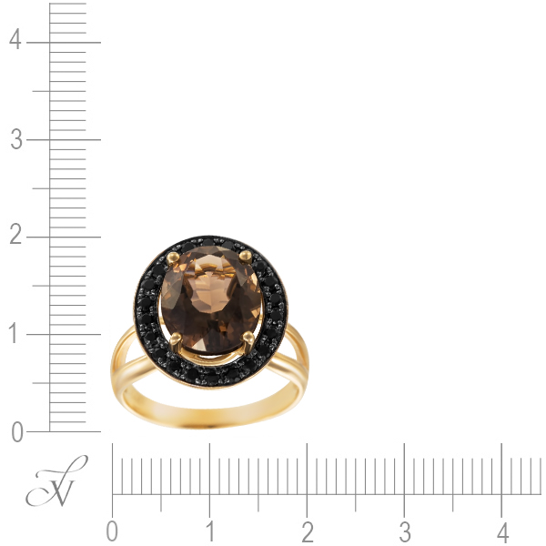 Кольцо с раухтопазом и шпинелью из жёлтого золота (арт. 747295)