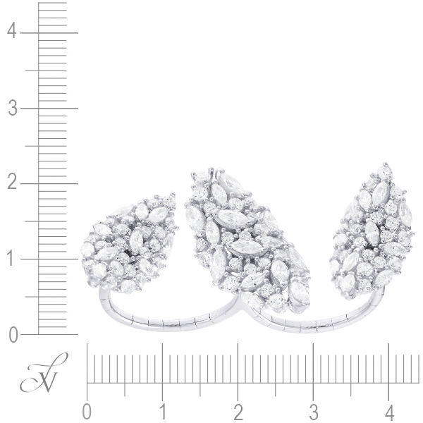 Кольцо на два пальца с фианитами из серебра (арт. 748957)