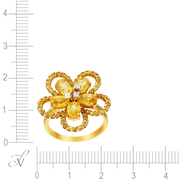 Кольцо с сапфирами и бриллиантами из жёлтого золота (арт. 749441)