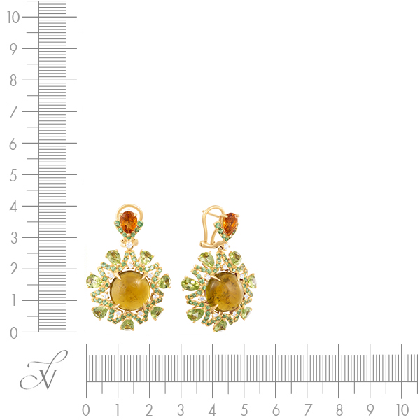 Серьги Цветы с россыпью цветных и драгоценных камней из жёлтого золота (арт. 749844)