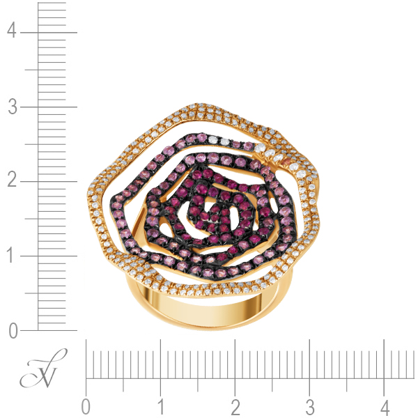 Кольцо с сапфирами, рубинами и бриллиантами из красного золота (арт. 756968)