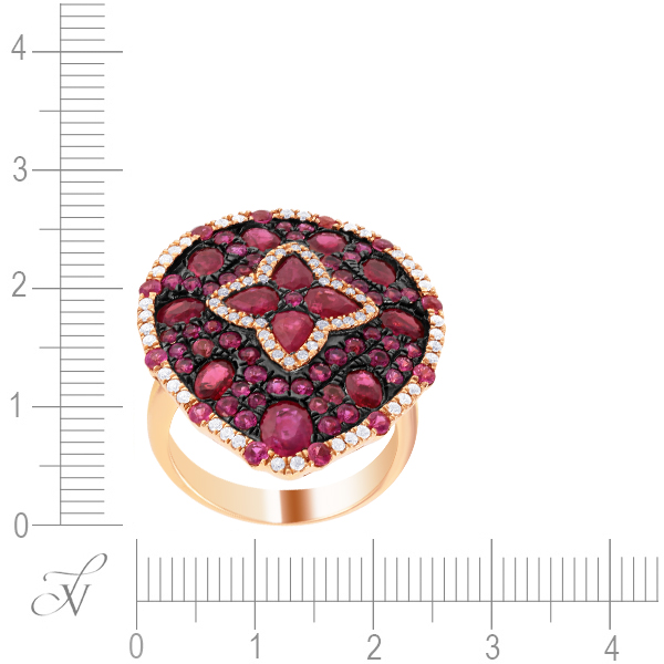 Кольцо с рубинами и бриллиантами из красного золота (арт. 757048)