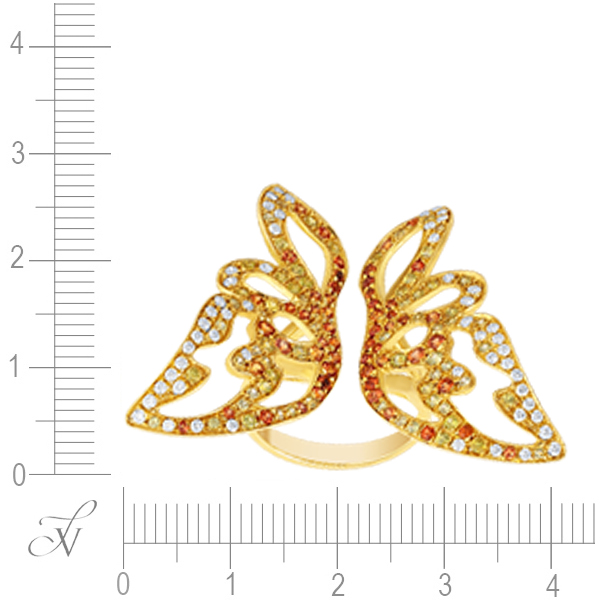 Кольцо с сапфирами и бриллиантами из жёлтого золота (арт. 757054)