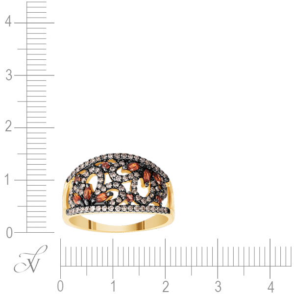 Кольцо с бриллиантами и гранатами из жёлтого золота (арт. 757216)