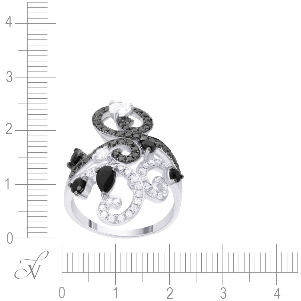 Кольцо с бриллиантами, ониксами и топазами из белого золота (арт. 757282)
