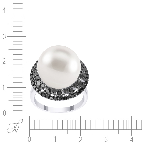 Кольцо с бриллиантами и жемчугом из белого золота (арт. 757322)