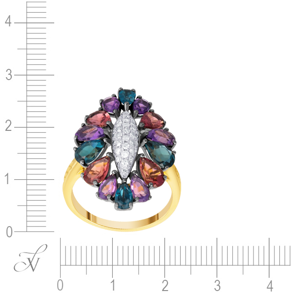 Кольцо с россыпью цветных и драгоценных камней из жёлтого золота (арт. 759547)
