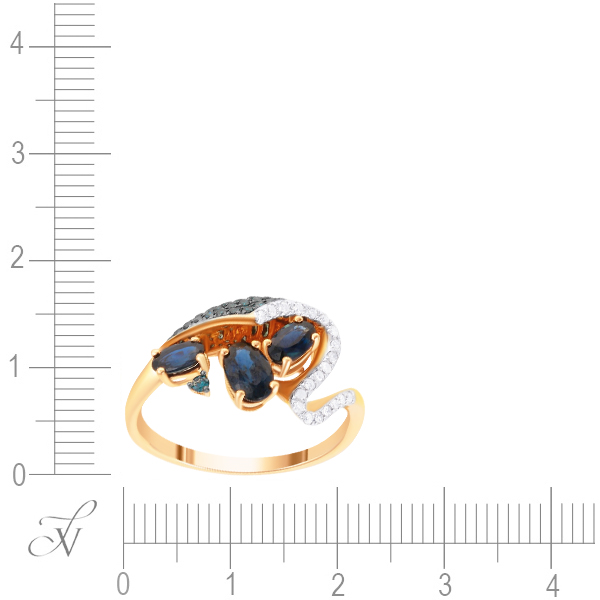 Кольцо с сапфирами и бриллиантами из красного золота (арт. 759554)