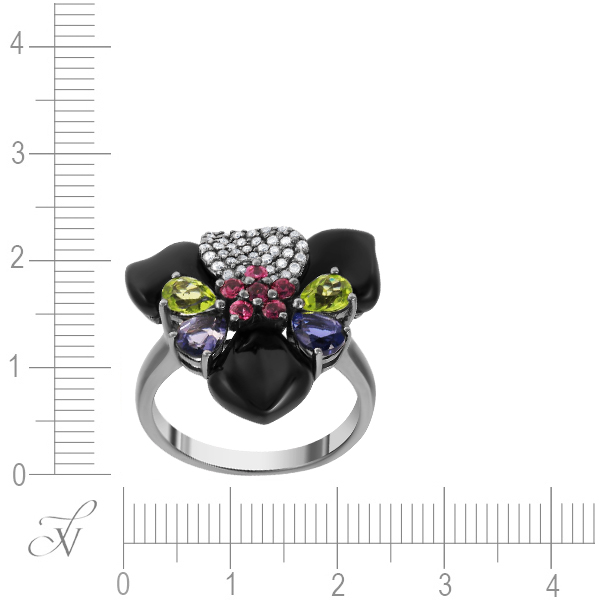 Кольцо с ониксами, фианитами и бриллиантами из чёрного золота (арт. 759651)