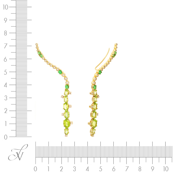 Серьги с перидотами, цаворитами и бриллиантами из жёлтого золота (арт. 759841)