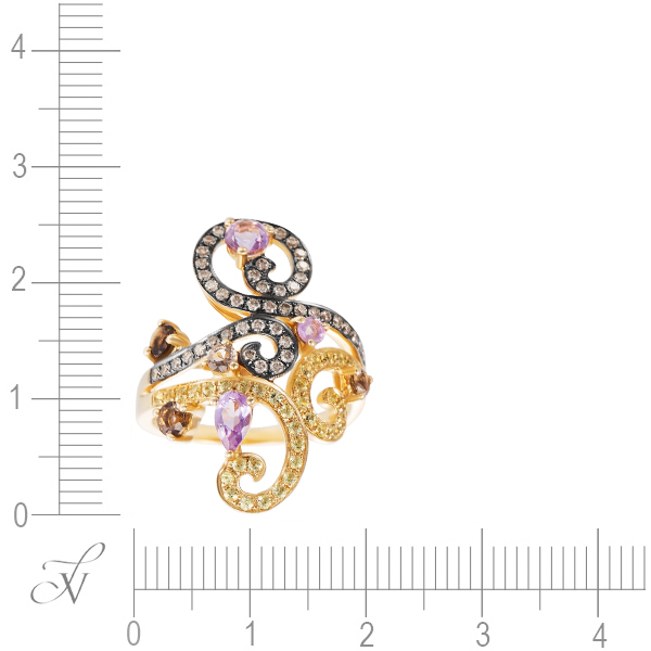 Кольцо с россыпью цветных и драгоценных камней из жёлтого золота (арт. 759946)
