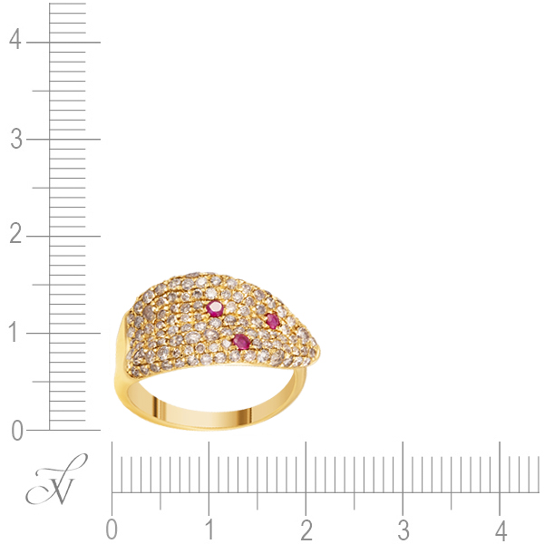Кольцо с бриллиантами и рубинами из жёлтого золота (арт. 760066)