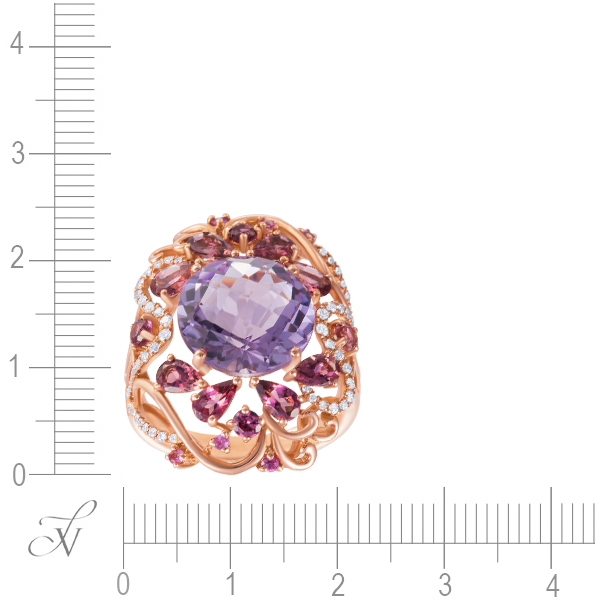 Кольцо с россыпью цветных и драгоценных камней из красного золота (арт. 760120)