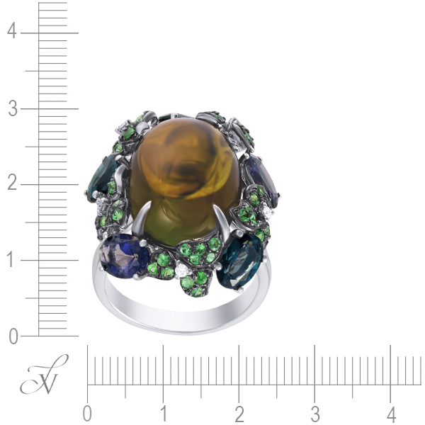 Кольцо с россыпью цветных и драгоценных камней из белого золота (арт. 760204)