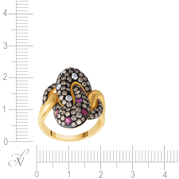 Кольцо с бриллиантами и сапфирами из жёлтого золота (арт. 760447)