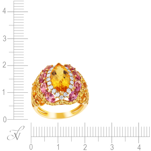 Кольцо с россыпью цветных и драгоценных камней из жёлтого золота (арт. 760501)