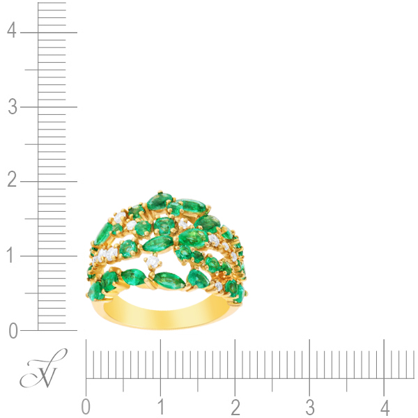 Кольцо с изумрудами и бриллиантами из жёлтого золота (арт. 760693)